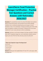 Learn2Serve Food Protection &NewLine;Manager Certification &ndash; Practice &NewLine;Test Questions and Correct &NewLine;Answers with Rationales &vert; &NewLine;2026&sol;2027 