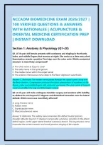 Nccaom Biomedicine Exam 2026&sol;2027 &vert; 100 Verified Questions & Answers With Rationales &vert; Acupuncture & Oriental Medicine Certification Prep &vert; Instant Download