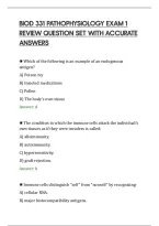 Biod 331 Pathophysiology Exam 1&NewLine;Review Question Set With Accurate&NewLine;Answers