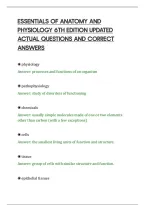 Essentials Of Anatomy And&NewLine;Physiology 6Th Edition Updated&NewLine;Actual Questions And Correct&NewLine;Answers