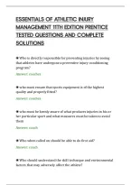 Essentials Of Athletic Injury&NewLine;Management 11Th Edition Prentice&NewLine;Tested Questions And Complete&NewLine;Solutions