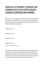 Essentials Of Maternity Newborn And&NewLine;Womens Health Exam Script Updated&NewLine;Complete Questions And Answers