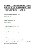 Essentials Of Maternity Newborn And&NewLine;Womens Health Final Paper Exam Study&NewLine;Guide With Verified Solutions&NewLine;Guide With Verified Solutions
