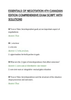 Essentials Of Negotiation 4Th Canadian&NewLine;Edition Comprehensive Exam Script With&NewLine;Solutions