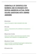 Essentials Of Statistics For&NewLine;Business And Economics 8Th&NewLine;Edition Anderson Actual Paper&NewLine;Solved Questions With Verified&NewLine;Answers