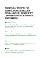Essentials Of Statistics For&NewLine;Business And Economics 8Th&NewLine;Edition Anderson Comprehensive&NewLine;Questions And Solutions Updated&NewLine;Study Resource