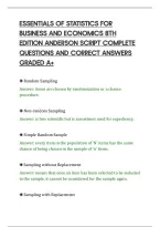 Essentials Of Statistics For&NewLine;Business And Economics 8Th&NewLine;Edition Anderson Script Complete&NewLine;Questions And Correct Answers&NewLine;Graded A&plus;Essentials Of Statistics For&NewLine;Business And Economics 8Th&NewLine;Edition Anderson Script Complete&NewLine;Questions And Correct Answers&NewLine;