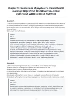 Chapter 1&colon; Foundations of psychiatric mental health&NewLine;nursing FREQUENTLY TESTED ACTUAL EXAM&NewLine;QUESTIONS WITH CORRECT ANSWERS