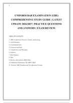 Uniform Bar Examination &lpar;Ube&rpar; &NewLine;Comprehensive Study Guide &vert; Latest &NewLine;Update 2026&sol;2027 &vert; Practice Questions &NewLine;And Answers &vert; Exam Review&period; 