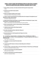 Exam 1 Study Guide For Introduction To Political Science&NewLine;Expected Questions And Verified Answers 2026 To 2027 Verified Answers 2026 To 2027