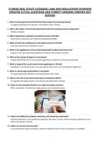 Florida Real Estate Licensing Laws And Regulations Overview&NewLine;Updated Actual Questions And Correct Answers Verified 2027&NewLine;Edition