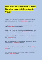 Texas Manicurist Written Exam 2026&sol;2027 &NewLine;&vert; Complete Study Guide &vert; Questions & Answers &NewLine; &NewLine;