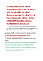 Alabama Education Exam&NewLine;Questions and Correct Answers&NewLine;with Detailed Rationales &vert;&NewLine;Comprehensive Practice Test &&NewLine;Exam Preparation Study Guide &vert;&NewLine;2026&sol;2027 Updated Edition &vert;&NewLine;Printable PDF Download