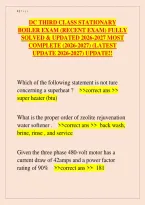 DC Third Class Stationary Boiler Exam 2026&sol;2027 &ndash; Fully Solved & Updated &vert; Most Complete Recent Exam Questions with Correct Answers &vert; Boiler Operations&comma; Steam Systems&comma; Refrigeration & Safety &vert; A&plus; Guaranteed