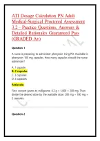 ATI Dosage Calculation PN Adult Medical-Surgical Proctored Assessment 3&period;2 &ndash; Practice Questions&comma; Answers & Detailed Rationales Guaranteed Pass &lpar;GRADED A&plus;&rpar;