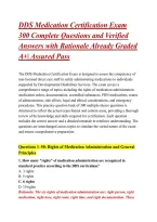 DDS Medication Certification Exam &NewLine;300 Complete Questions and Verified &NewLine;Answers with Rationale Already Graded &NewLine;A&plus;&vert; Assured Pass