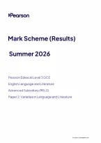 Edexcel AS Level English Language and Literature Paper 2&colon; Varieties in Language and Literature Mark Scheme 2026