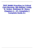 TEST BANK Priorities in Critical Care Nursing&comma; 9th Edition&comma; Linda D&period; Urden&comma; Kathleen M&period; Stacy&comma; Chapters 1 - 27&comma; Complete &vert;&vert; Complete Guide A&plus;