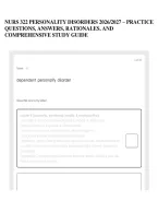 Nurs 322 Personality Disorders 2026&sol;2027 &ndash; Practice Questions&comma; Answers&comma; Rationales&comma; And Comprehensive Study Guide