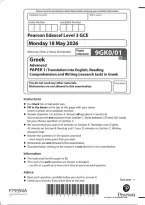 Edexcel A Level Greek Paper 1&colon; Translation into English&comma; Reading Comprehension and Writing &lpar;research task&rpar; in Greek 2026