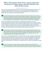 NR293- Pharmacology- Week 1&sol;Unit 1- Nursing Application&colon;&NewLine;Introduction to Pharmacology &vert; UPDATED Questions with&NewLine;100&percnt; Verified Answers