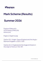 Edexcel A Level History Paper 2&colon; Depth study O ption 2A&period;1&colon; Anglo-Saxon England and the Anglo- Norman Kingdom&comma; c1053-1106 O ption 2A&period;2&colon; England and the Angevin Empire in the reign of Henry II&comma; 1154-89 Mark Scheme 2026