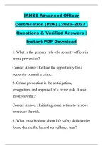 IAHSS Advanced Officer &NewLine;Certification &lpar;PDF&rpar; &vert; 2026&ndash;2027 &vert; &NewLine;Questions & Verified Answers &vert; &NewLine;Instant PDF Download