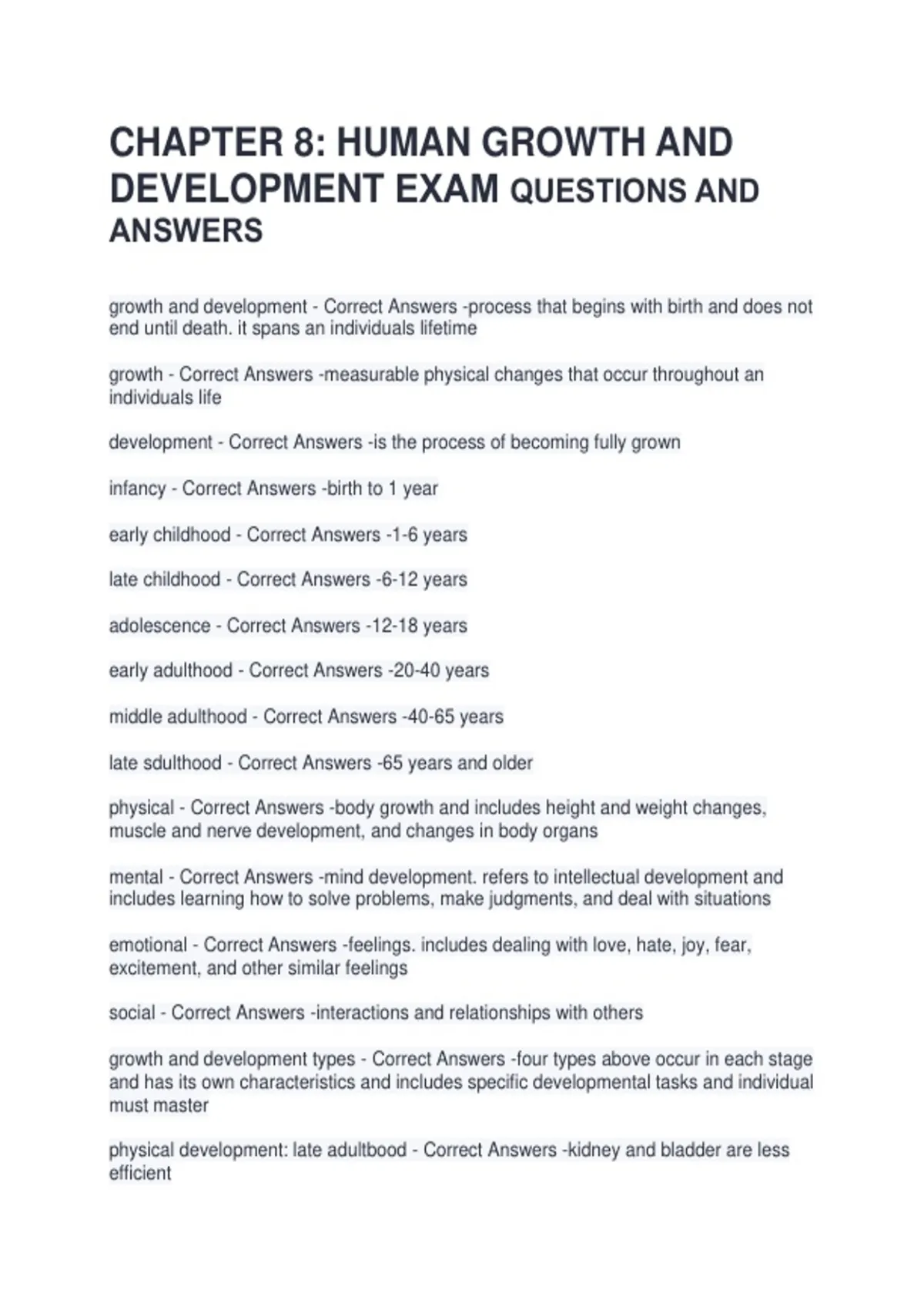 Chapter 8 Human Growth And Development Exam Questions And Answers ...