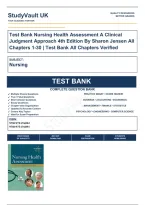 Test Bank Nursing Health Assessment A Clinical Judgment Approach 4th Edition By Sharon Jensen&comma; Ryan Smock  All Chapters 1-30 &vert; Test Bank Verified A&plus; Grade 9781975176822