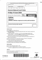 Edexcel A Level Italian Paper 2&colon; Written response to works and translation 2026