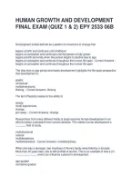 Human Growth And Development Final Exam &lpar;Quiz 1 & 2&rpar; Epy 2533 06B Questions And Answers 