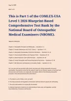 COMLEX-USA Level 1 2026 Blueprint-Based Comprehensive Test Bank by the National Board of Osteopathic Medical Examiners &lpar;NBOME&rpar; provides a structured review of foundational biomedical sciences&comma; anatomy&comma; physiology&comma; pathology&comma; pharmacology&comma; microbiology&comma; im