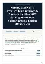 Nursing 212 Exam 3 Practice Test Questions & Answers for 2026&sol;2027 Nursing Assessment Comprehensive Edition &lpar;Rationales&rpar;
