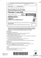 Edexcel A Level Mathematics Paper 2 Pure Mathematics and Mark Scheme 2026