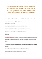 Cam - Community Association&NewLine;Manager License Ga Practice&NewLine;Exam Questions And Answers&NewLine;100&percnt; Verified&period; Just Released