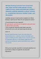 Michigan Plumbing Contractor Exam Actual Exam  &NewLine;2026 &vert;&vert; Most Recent Exam 2026&vert;2027 Actual &NewLine;Complete Real Exam Questions And Correct &NewLine;Answers &lpar;Verified Answers&rpar; Already Graded &NewLine;A&plus; &vert; Guaranteed Success&excl;&excl; Newest Exam &vert; Just &NewLine;Released&excl;&excl;