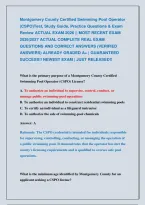 Montgomery County Certified Swimming Pool Operator &NewLine;&lpar;Cspo&rpar;Test&comma; Study Guide&comma; Practice Questions & Exam &NewLine;Review Actual Exam 2026 &vert;&vert; Most Recent Exam &NewLine;2026&vert;2027 Actual Complete Real Exam &NewLine;Questions And Correct Answers &lpar;Verified &NewLine;Answers&rpar; Already Graded