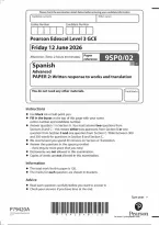 Edexcel A Level Spanish Paper 2&colon; Written response to works and translation 2026