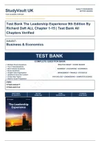 Test Bank The Leadership Experience 9th Edition By Richard Daft ALL Chapter 1-15 &vert; Test Bank Verified A&plus; Grade 9798214053677