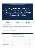 NCLEX QUESTIONS 2 MED-SURG Fundamentals of Nursing Exam Questions & Rationalized Answers for 2026&sol;2027 Comprehensive Edition