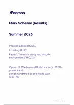 Edexcel GCSE History Paper 1&colon; Thematic study and historic environment &lpar;1HI0&sol;12&rpar; Option 12&colon; Warfare and British society&comma; c1250- present and London and the Second World War&comma; 1939-45 Mark Scheme 2026