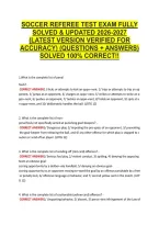 Soccer Referee Test Exam Fully &NewLine;Solved & Updated 2026-2027 &NewLine;&lpar;Latest Version Verified For &NewLine;Accuracy&rpar; &lpar;Questions &plus; Answers&rpar; &NewLine;Solved 100&percnt; Correct&excl;&excl; 