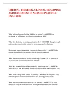 Critical Thinking&comma; Clinical Reasoning &NewLine;And Judgement In Nursing Practice &NewLine;Exam 2026