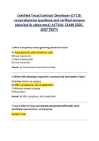 Certified Texas Contract Developer &lpar;CTCD&rpar; &NewLine;comprehensive questions and verified answers &NewLine;&lpar;detailed & elaborated&rpar; ACTUAL EXAM 2026&NewLine;2027 TEST&excl;&excl;