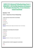 NURS 5315 Advanced Pathophysiology Exam 5 2026&sol;2027 &vert; 150 Verified Questions & Answers &vert; UT Arlington Nursing Prep &vert; 6 Core Domains &vert; Instant Download