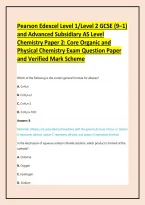 Pearson Edexcel Level 1&sol;Level 2 GCSE &lpar;9&ndash;1&rpar; and Advanced Subsidiary AS Level Chemistry Paper 2&colon; Core Organic and Physical Chemistry Exam Question Paper and Verified Mark Scheme