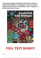 Test Bank Essential Cell Biology 6th Edition by Alberts &vert; ISBN&colon;9780393680379 &vert; &vert; All Chapters 1-20 Covered &vert;All Chapters with Answers and Rationals  100&percnt; Complete A&plus; Study Guide Latest Version