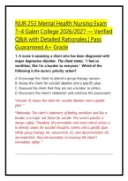 NUR 253 Mental Health Nursing Exam 1&ndash;4 Galen College 2026&sol;2027 &mdash; Verified Q&A with Detailed Rationales &vert; Pass Guaranteed A&plus; Grade