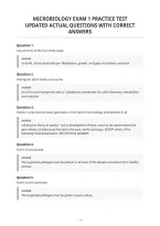 Microbiology Exam 1 Practice Test&NewLine;Updated Actual Questions With Correct&NewLine;Answers