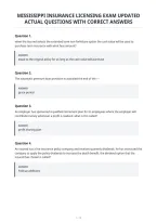 Mississippi Insurance Licensing Exam Updated&NewLine;Actual Questions With Correct Answers